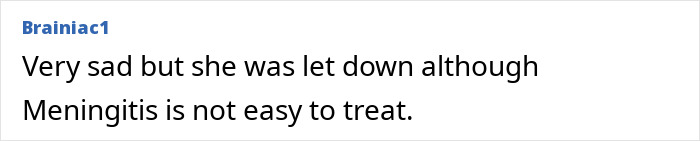 Comment text about meningitis and treatment difficulties related to a girl, 15, who lost her life after misdiagnosis.