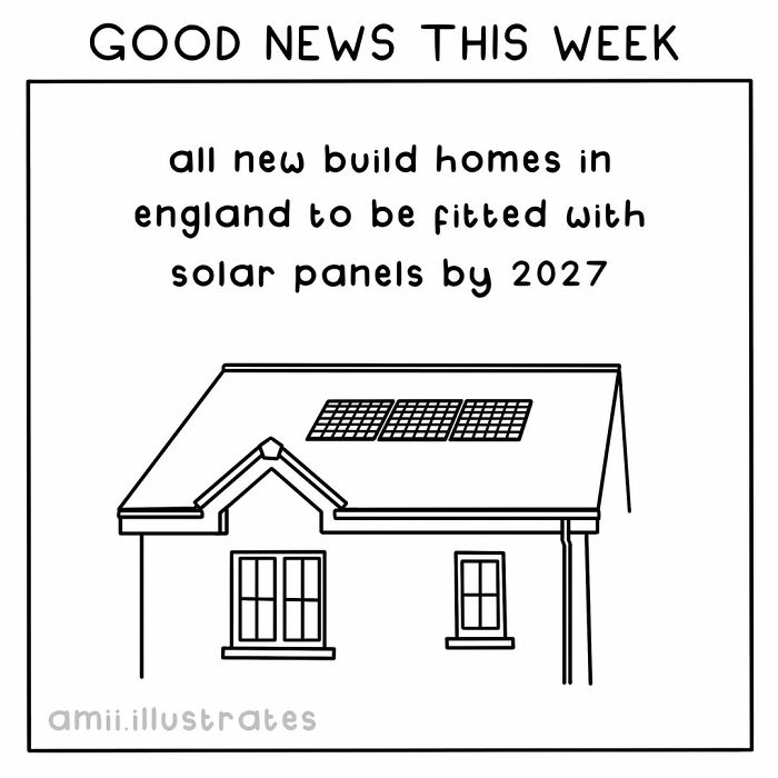 Positive things that happened in the world this year include new homes in England to have solar panels by 2027.