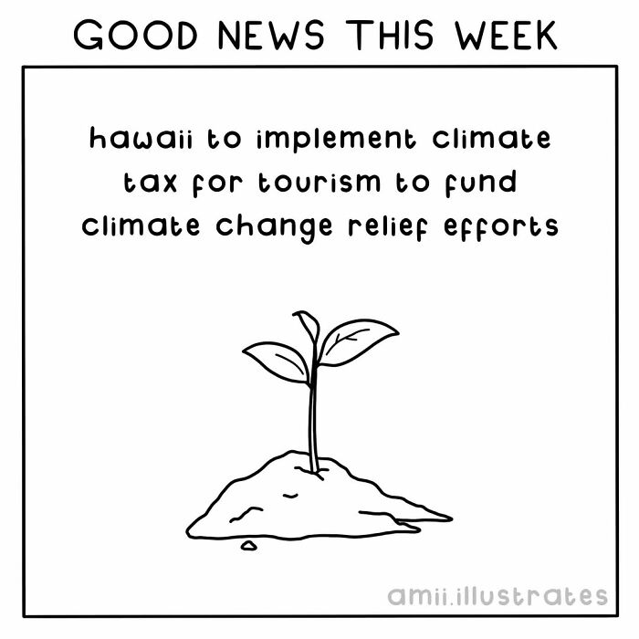 Illustration with positive news about Hawaii implementing a climate tax to fund climate change relief efforts.