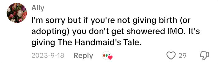 Comment expressing a strong opinion on grandmas having a baby shower to celebrate their new status.