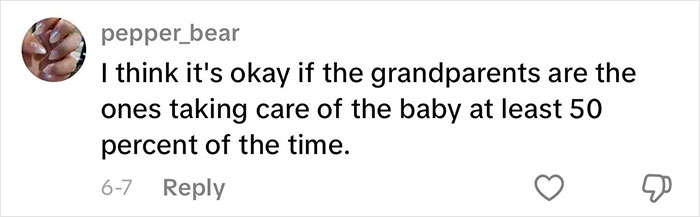 Comment expressing opinion on grandparents' role in baby care in discussion about grandmas having a baby shower.