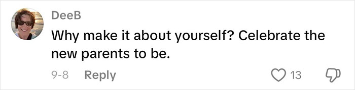 Social media comment expressing opinion on grandmas having a baby shower to celebrate their new status.