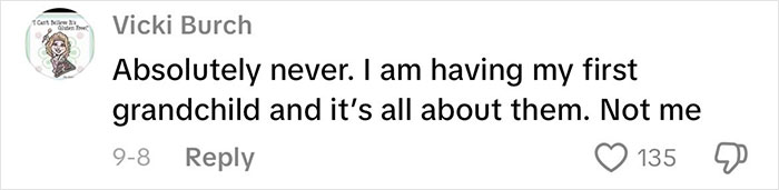 Comment about grandmas having a baby shower, expressing strong opinions on celebrating new grandma status.