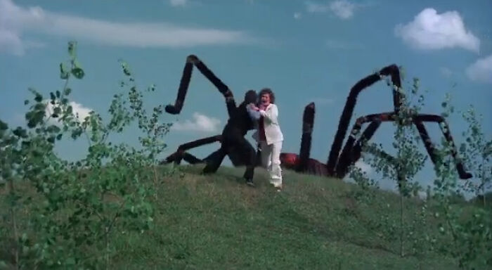 A giant spider prop in a cult classic scene from one of the worst-best movies that people actually enjoy.