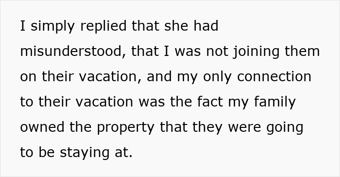Text excerpt discussing a woman considering canceling a friend&rsquo;s holiday booking after harassment by bro&rsquo;s girlfriend.