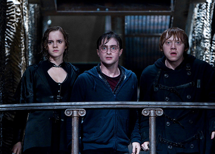 Emma Watson, Daniel Radcliffe, and Rupert Grint as Harry Potter cast in a scene from Harry Potter and the Cursed Child fan-made trailer.