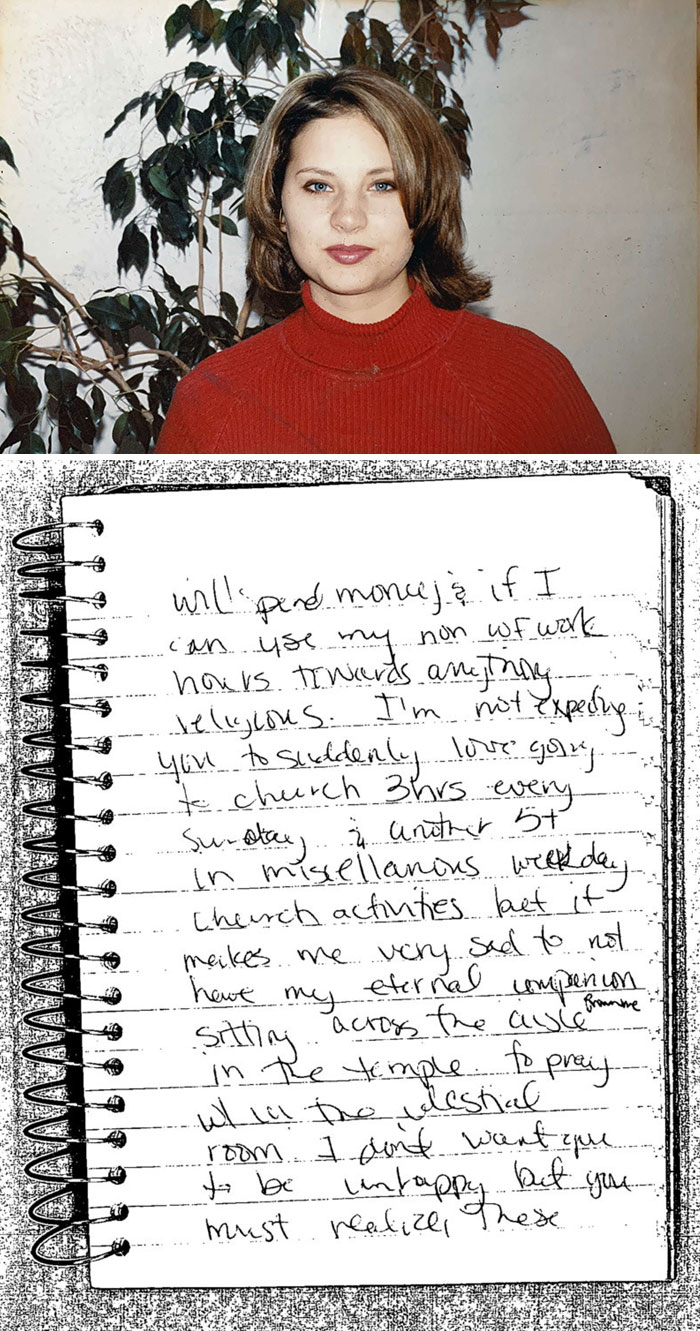 Young woman in a red sweater with a handwritten note, part of chilling messages people left before going missing cases.