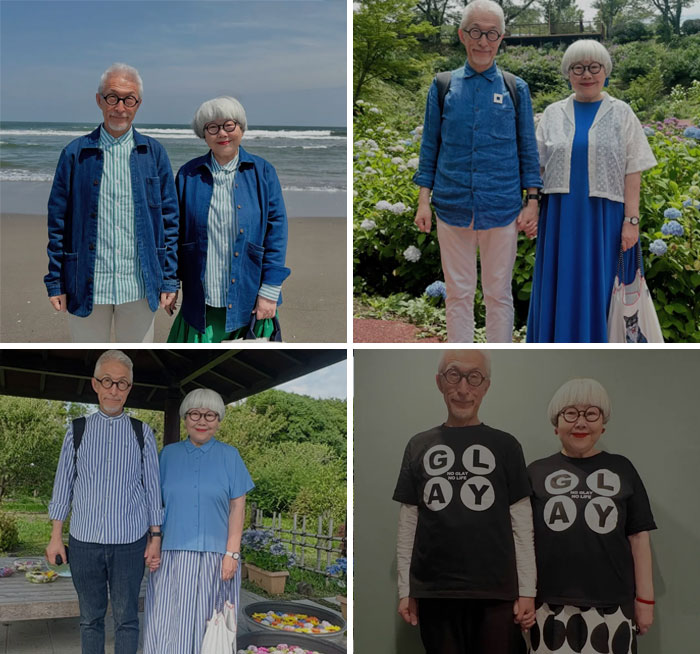 Elderly couple holding hands in various outdoor settings, embodying heartwarming stories and positivity.
