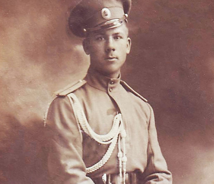 Vintage sepia photo of a young soldier in uniform, representing weird and iconic bruh moments in history.