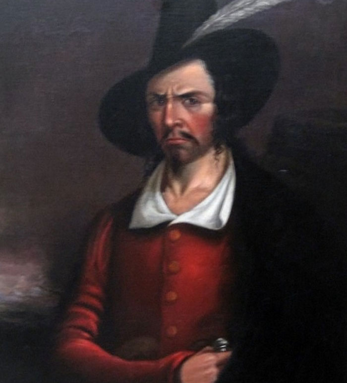 Portrait of a man in historical clothing with an intense expression, depicting a bruh moment in history.