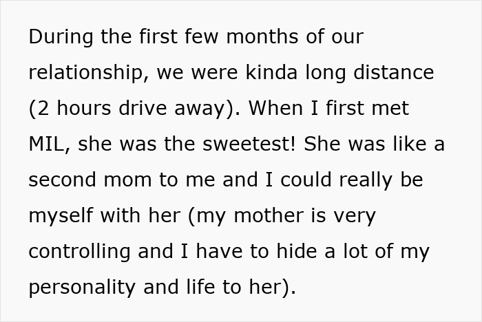 Text excerpt from a woman explaining her relationship with her mother-in-law before going no-contact due to a life-threatening allergy. Text excerpt from a woman explaining her relationship with her mother-in-law before going no-contact due to a life-threatening allergy.