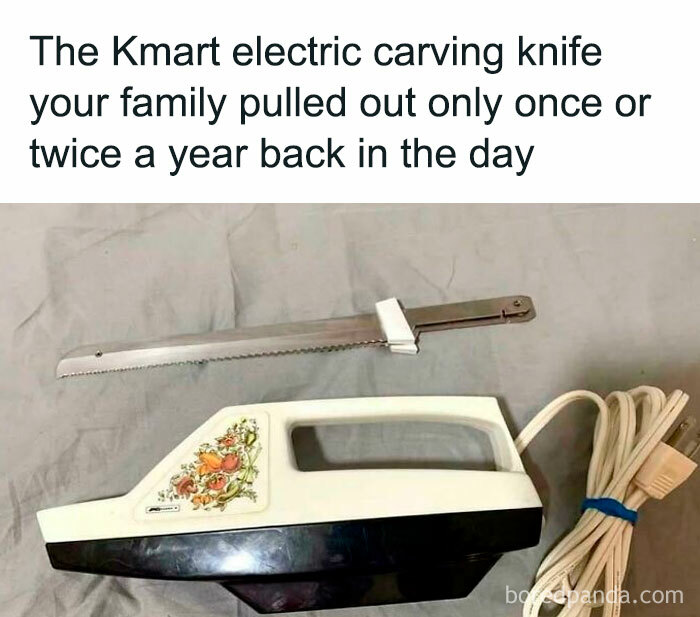 Vintage Kmart electric carving knife with floral design symbolizing nostalgic memories of old age and past family traditions