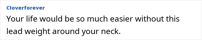 Text post by Cloverforever expressing frustration about a metaphorical lead weight around the neck.