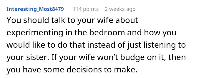 Reddit comment discussing a husband asking wife to change intimacy boundaries and predicting potential divorce issues.