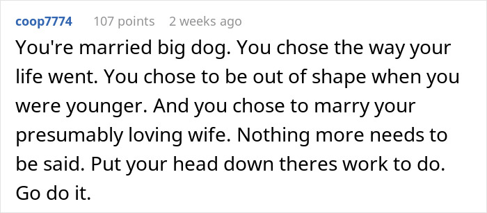 Comment on Reddit where user advises husband to accept intimacy boundaries, highlighting marriage and relationship challenges.