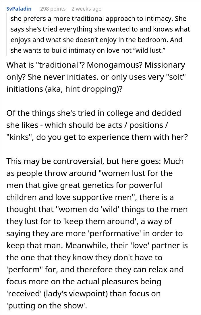 Screenshot of an online discussion about changing intimacy boundaries and predicting divorce for a husband&rsquo;s request.