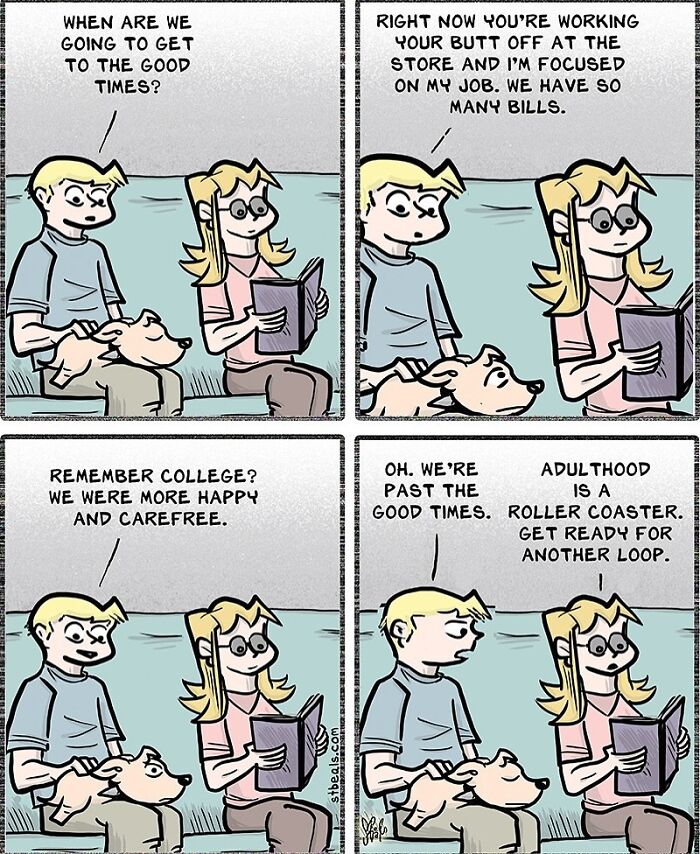 Comic strip showing relatable and hilarious moments capturing work stress, adulthood challenges, and everyday life struggles.