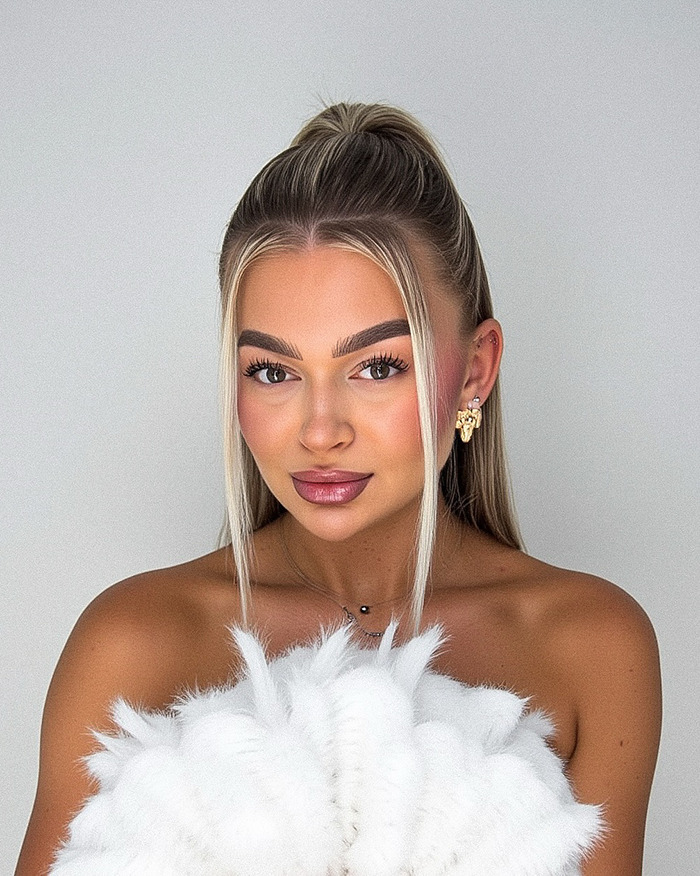 Young woman with a high ponytail and bold eyebrows posing for a viral engagement post about saying no to engagement. Young woman with a high ponytail and bold eyebrows posing for a viral engagement post about saying no to engagement.
