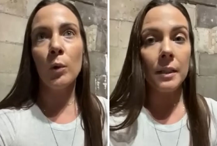 Woman with long brown hair speaking in two side-by-side images about school action against football player incident.