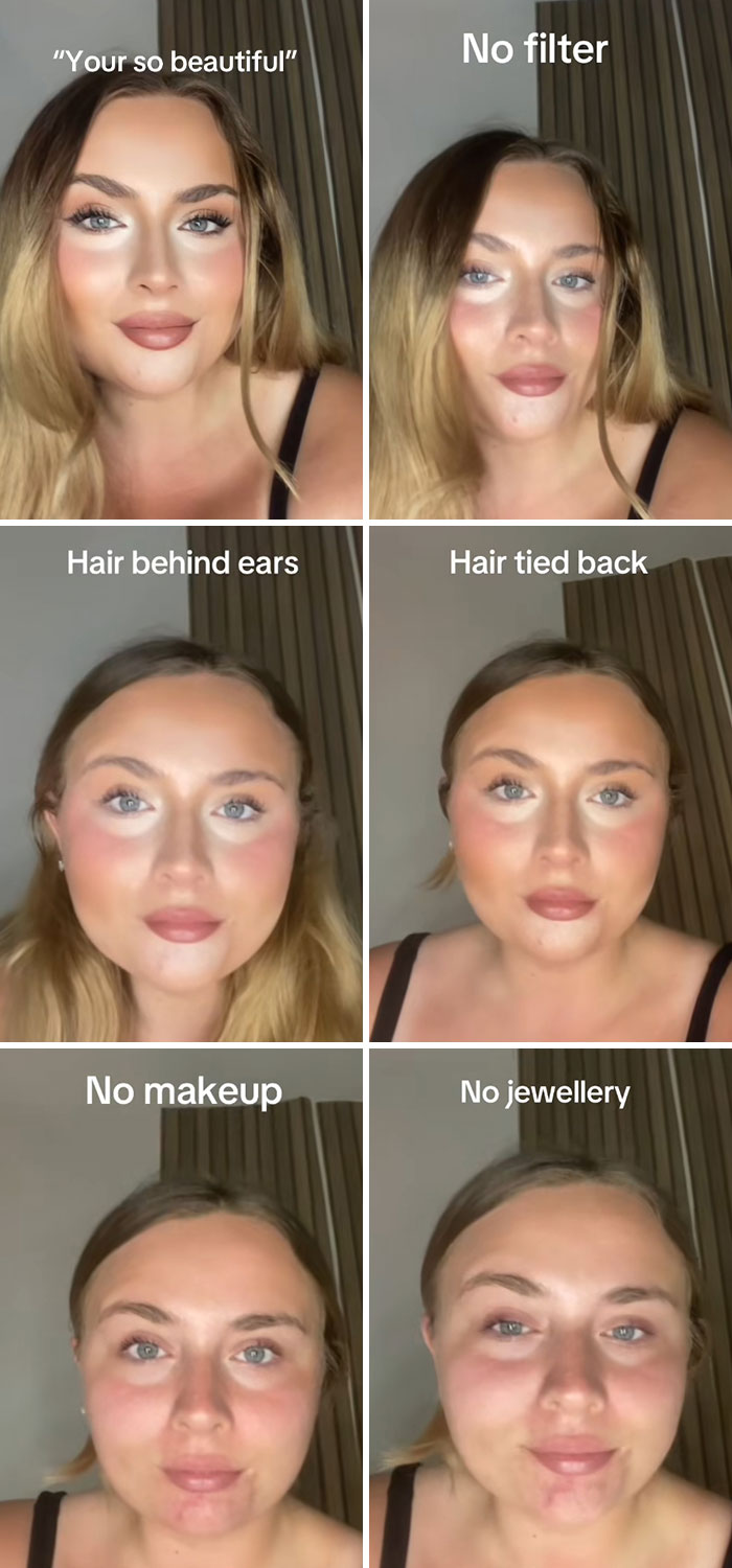 Woman reveals the truth behind social media perfection with no filter, no makeup, and natural looks in a series of self-portraits.
