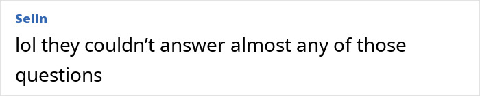 Comment by Selin reacting to a trivia game, mentioning they couldn&rsquo;t answer most questions humorously.