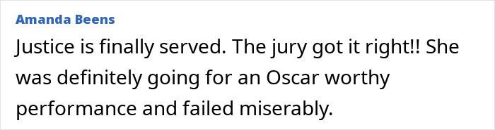 Comment from juror Amanda Beens criticizing grandma's courtroom meltdown in viral plot to end ex-son-in-law's life case.