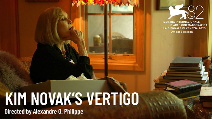 Kim Novak at Venice Film Festival, appearing unrecognizable while receiving a lifetime achievement award in a dimly lit room.