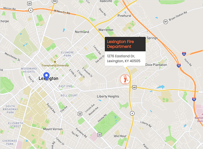 Map highlighting Lexington Fire Department location related to Kentucky cheerleader case and safe haven baby box details. Map highlighting Lexington Fire Department location related to Kentucky cheerleader case and safe haven baby box details.