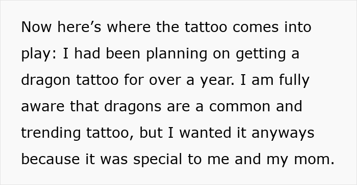 Text excerpt explaining personal meaning behind getting a dragon tattoo, related to lying pick me girl tattoo inspiration.