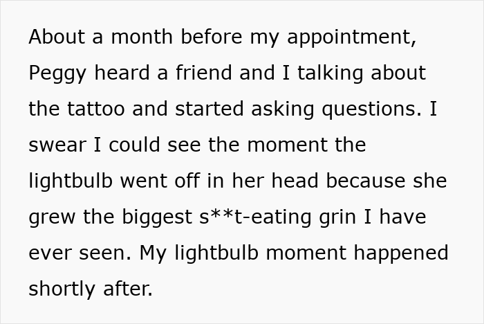 Text describing a moment of realization related to lying pick me girl tattoo inspiration, with a focus on conversation and insight.