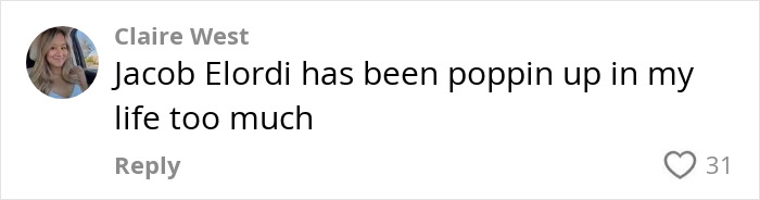 Screenshot of social media comment about Jacob Elordi in the 1800s Wuthering Heights teaser causing internet buzz.