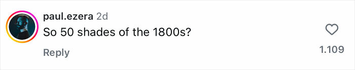 Screenshot of social media comment referencing 50 Shades Of 1800s in discussion about Wuthering Heights teaser.