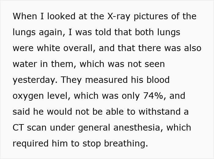 X-ray report describing lungs filled with water and low blood oxygen, highlighting critical health condition of famous cat Maru.