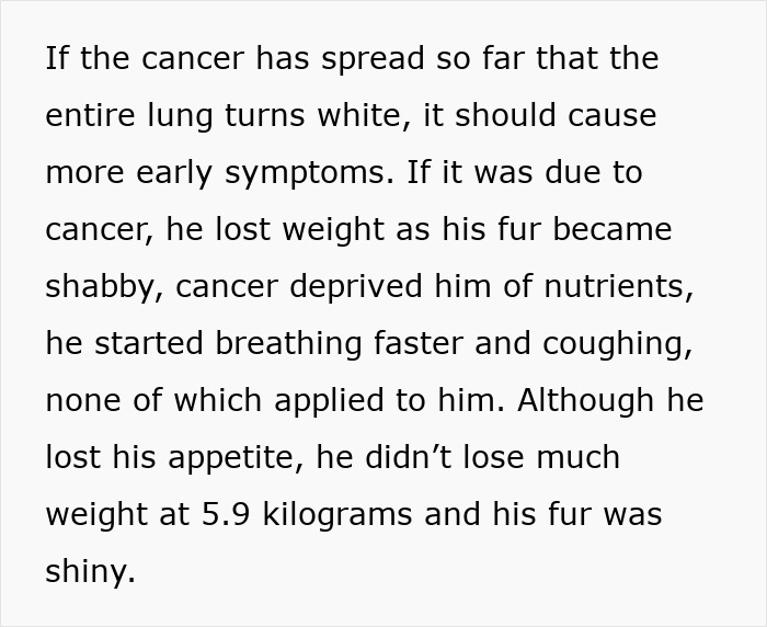 Text discussing symptoms and signs excluding cancer diagnosis in Maru, the famous cat, before he passed away.