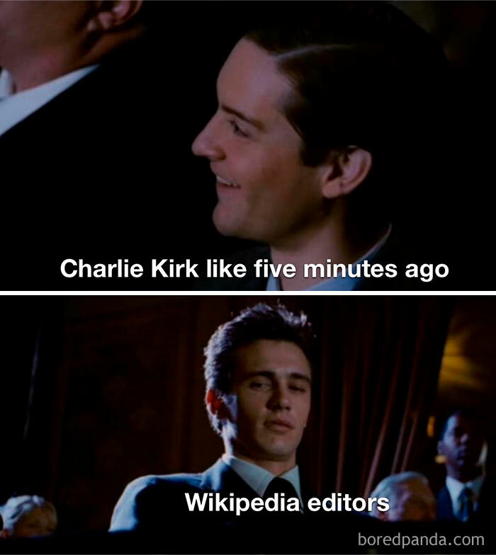 Two-panel meme with smiling Tobey Maguire in the top panel and serious James Franco in the bottom panel, Marvel memes humor.