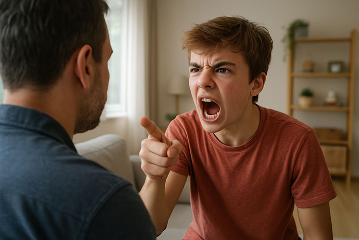 Teenage son angrily confronting dad turned trans demanding kids call him mom in a tense family setting. Teenage son angrily confronting dad turned trans demanding kids call him mom in a tense family setting.