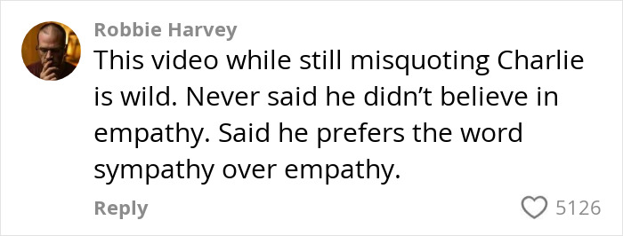 Comment by Robbie Harvey disputing misquotes about Charlie Kirk’s views, related to woman who tanked boyfriend’s career backlash. Comment by Robbie Harvey disputing misquotes about Charlie Kirk’s views, related to woman who tanked boyfriend’s career backlash.