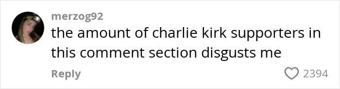 Twitter comment from user merzog92 expressing disgust at Charlie Kirk supporters in the comment section, related to backlash. Twitter comment from user merzog92 expressing disgust at Charlie Kirk supporters in the comment section, related to backlash.