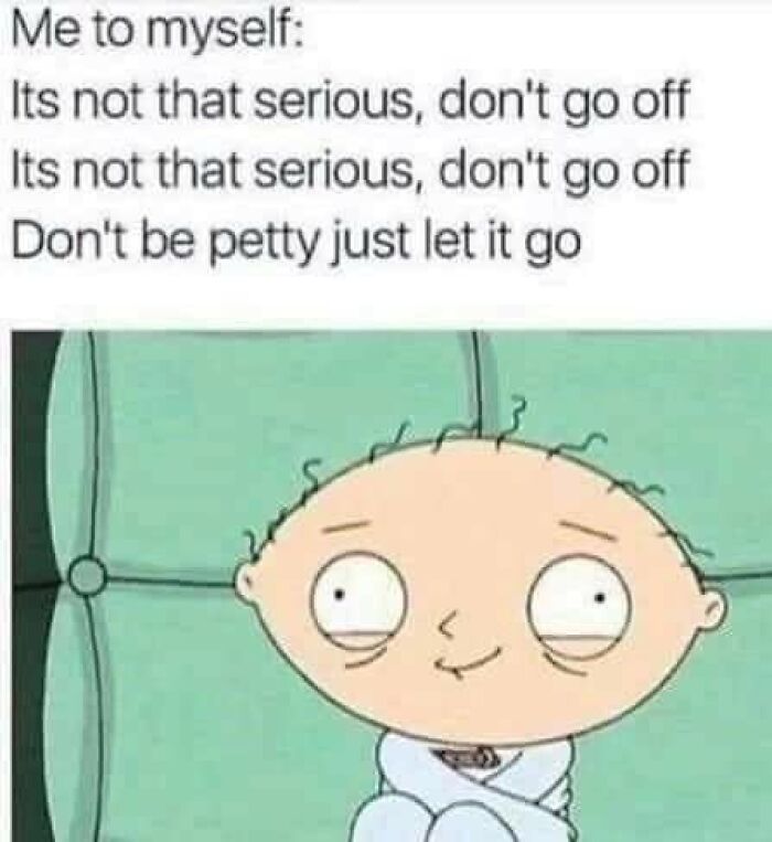 Cartoon character in a straitjacket with text about self-talk, sharing funny and weirdly comforting mental health memes.