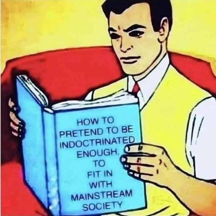 Man reading a humorous book, illustrating funny and weirdly comforting mental health memes about fitting into society.