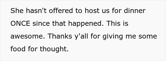 Text from a post describing how a cheap MIL bullied her son and his girlfriend into eating spoiled food.