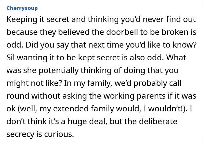 Comment expressing confusion about MIL and SIL's secret plan to see the newborn baby without new mom's consent.