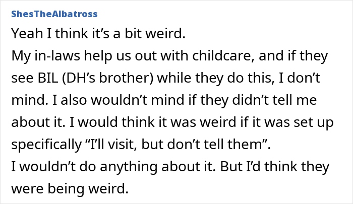 Screenshot of a social media comment discussing in-laws planning a secret operation to see the newborn baby.