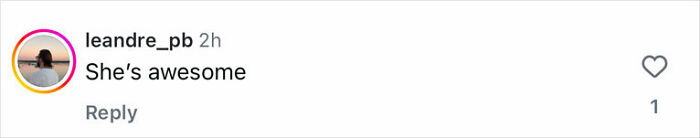 Instagram comment saying She's awesome on a post about Millie Bobby Brown in a pajama set after becoming a mom.