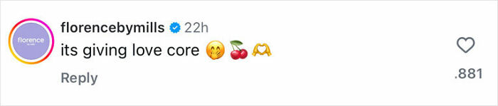 Comment on social media praising Millie Bobby Brown's look, featuring emojis expressing love and affection.