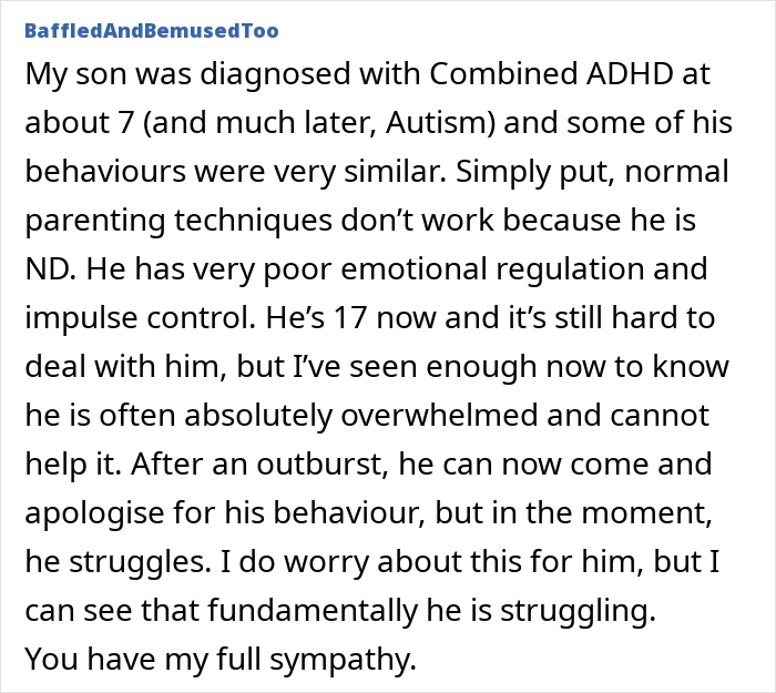 Text post from BaffledAndBemusedToo describing a mother’s struggle with her 4YO out of control son after joining nursery. Text post from BaffledAndBemusedToo describing a mother’s struggle with her 4YO out of control son after joining nursery.