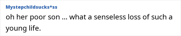 Screenshot of an online comment expressing sorrow for son after mom slips loving note in lunchbox and is fatally shot.