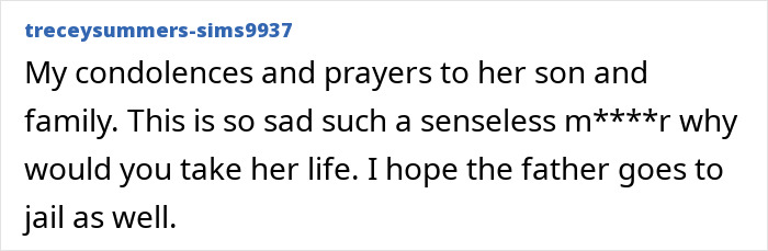 User comment expressing condolences for a mom who left a loving note in her son's lunchbox before being fatally shot.