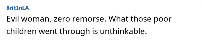 Screenshot of a social media post describing the convicted doomsday cult mom as evil with zero remorse for her actions.