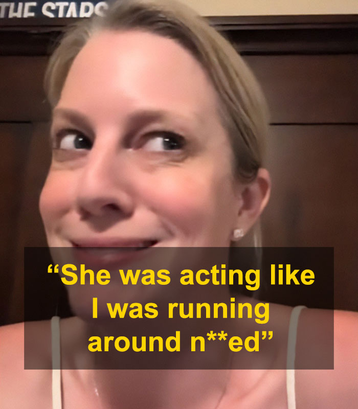 Close-up of a woman reacting with shock, relating to her best friend ending friendship over mom shorts issue.